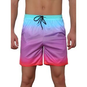 Men's Contrasting Colors Patterned Beach Swimming Board Shorts Pink